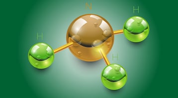 Stylized rendering of an ammonia molecule (NH3)